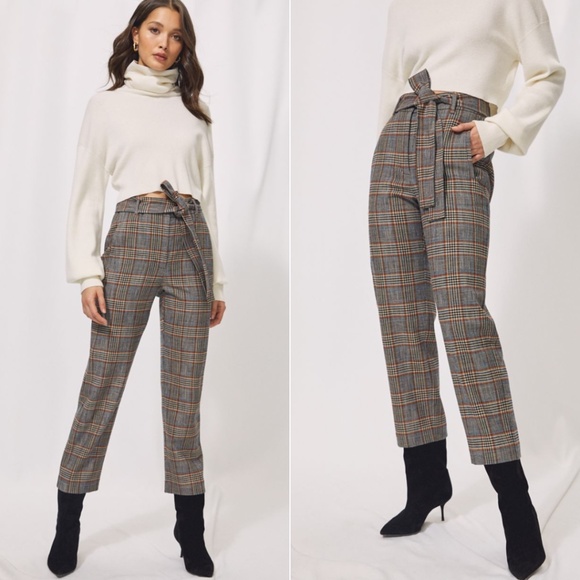 Aritzia Pants - Aritzia Wilfred High-Waisted Tie Front Jallade Trouser Pants Check Plaid - Sz 6